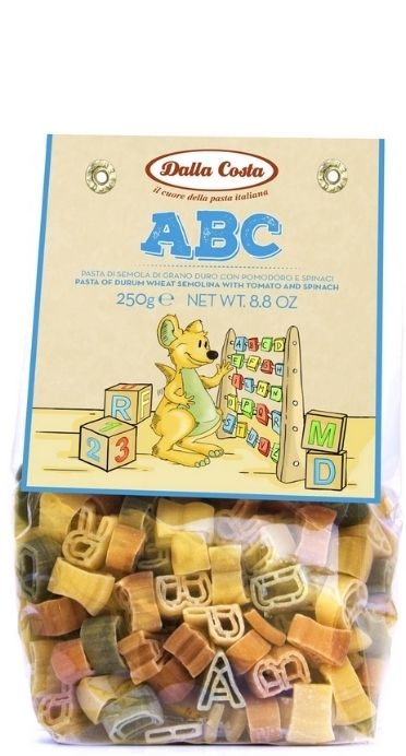 Паста без яиц Dalla Costa “Алфавит” со шпинатом и томатами 250 г